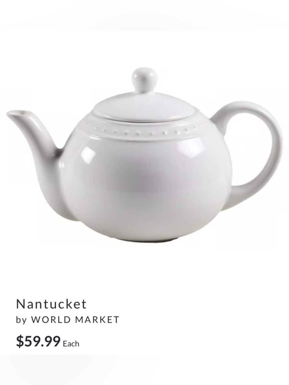 Cost Plus World Market White Ceramic Teapot